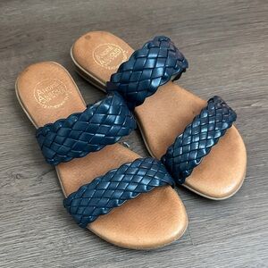 Andre Assous Navy Braided Slide Sandals